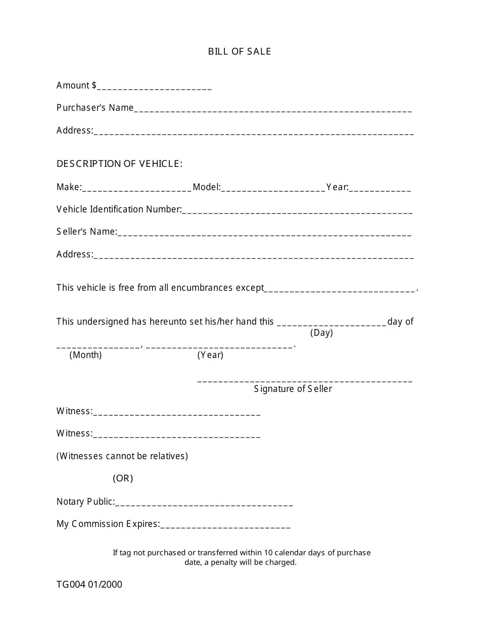 Madison County, Alabama Vehicle Bill of Sale Form Fill Out, Sign