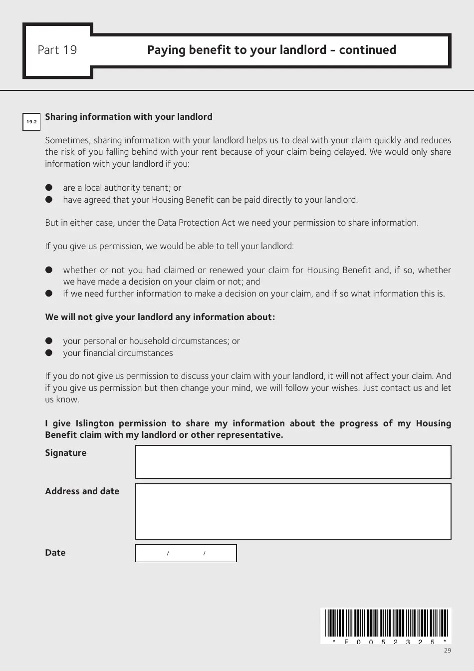 Islington, Greater London United Kingdom Application Form for Housing Benefit (Including Local