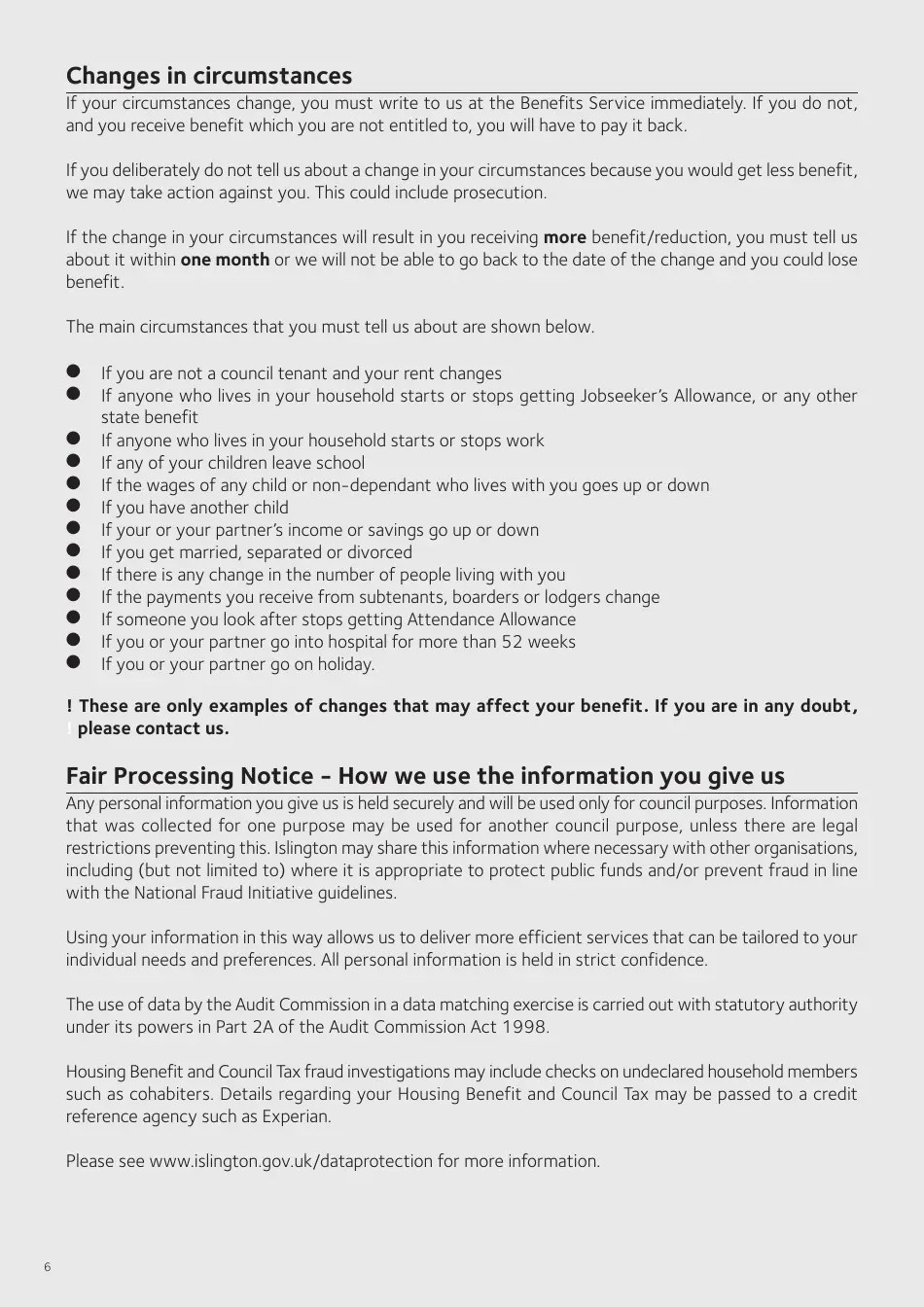 Islington, Greater London United Kingdom Application Form for Housing Benefit (Including Local