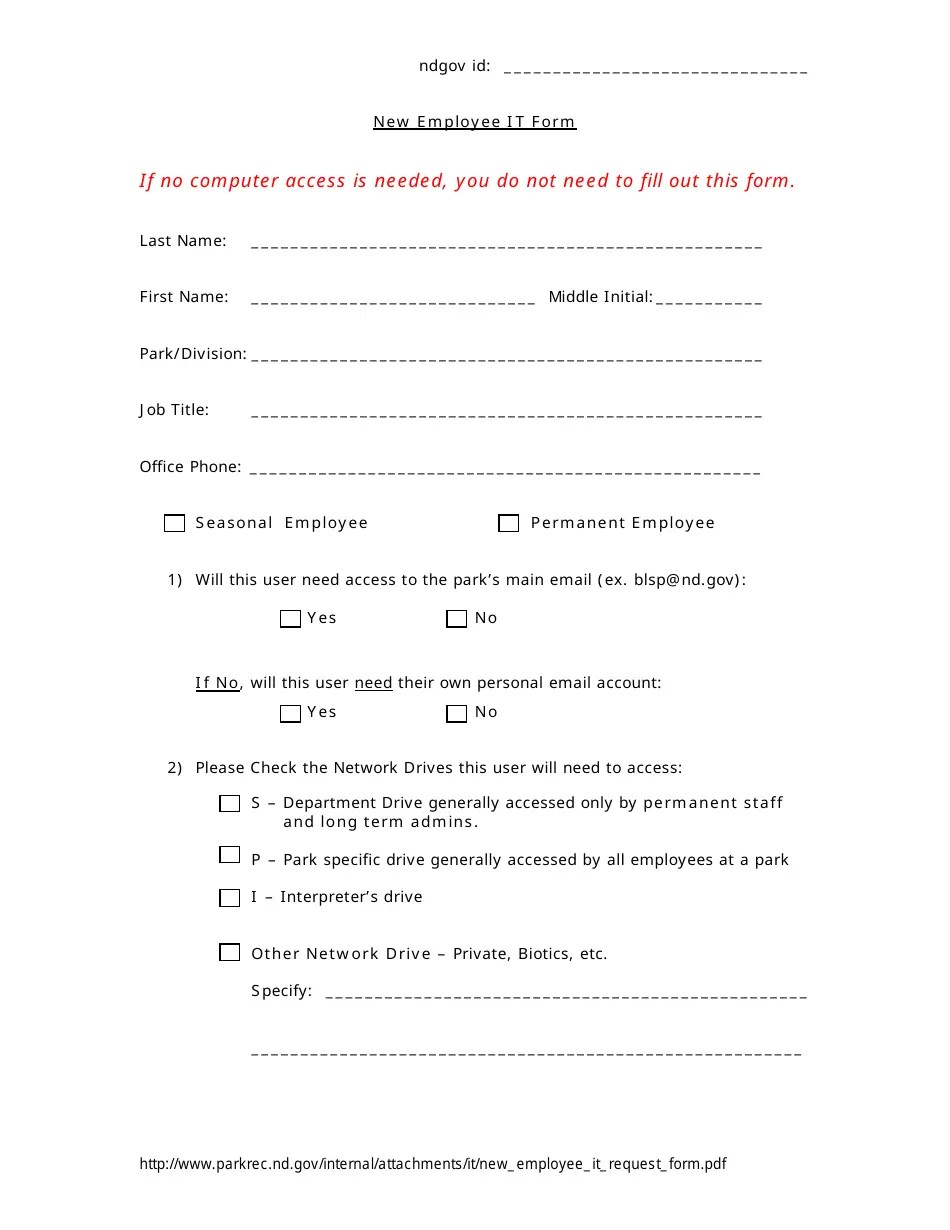 North Dakota New Employee It Form Fill Out, Sign Online and Download