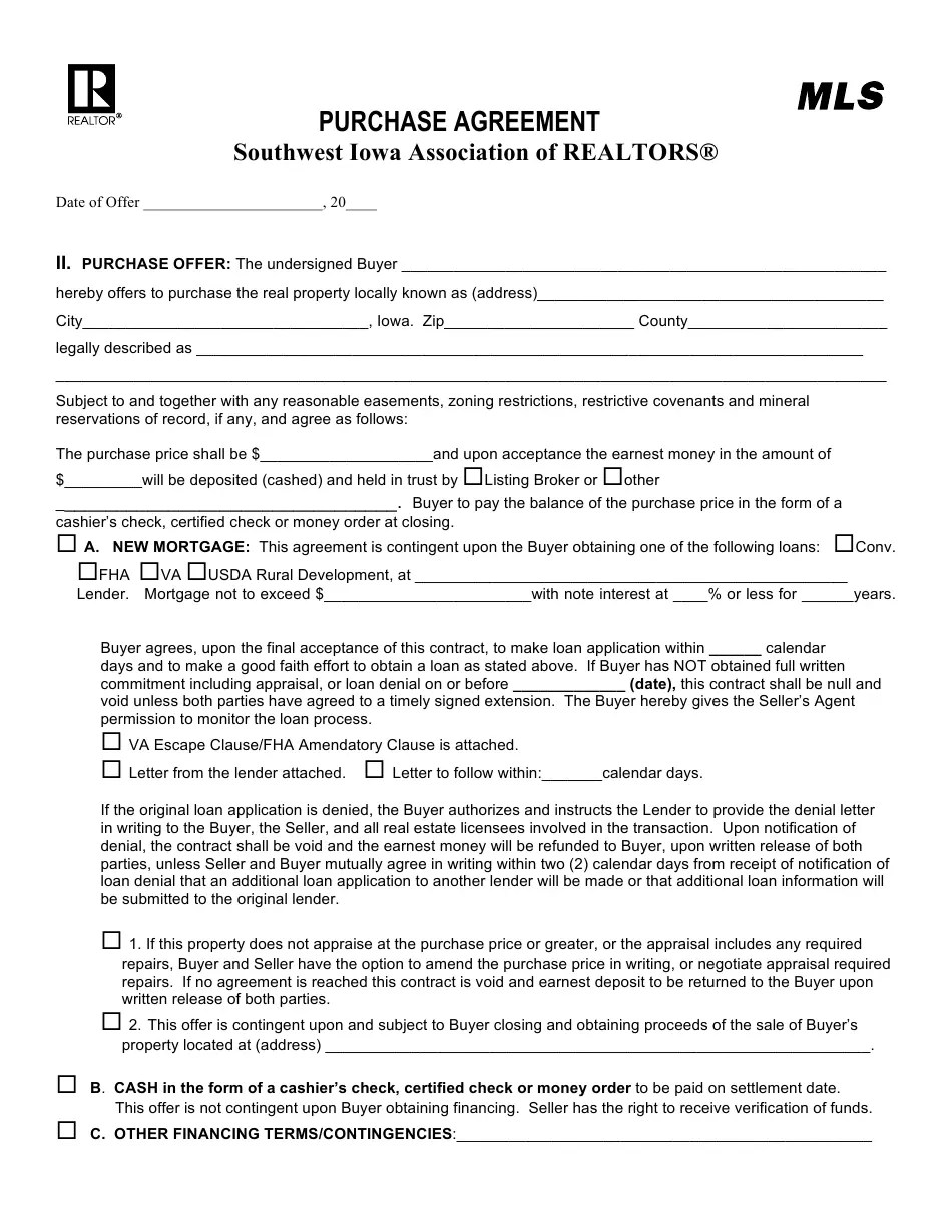 Iowa Purchase Agreement Form Southwest Iowa Association of Realtors