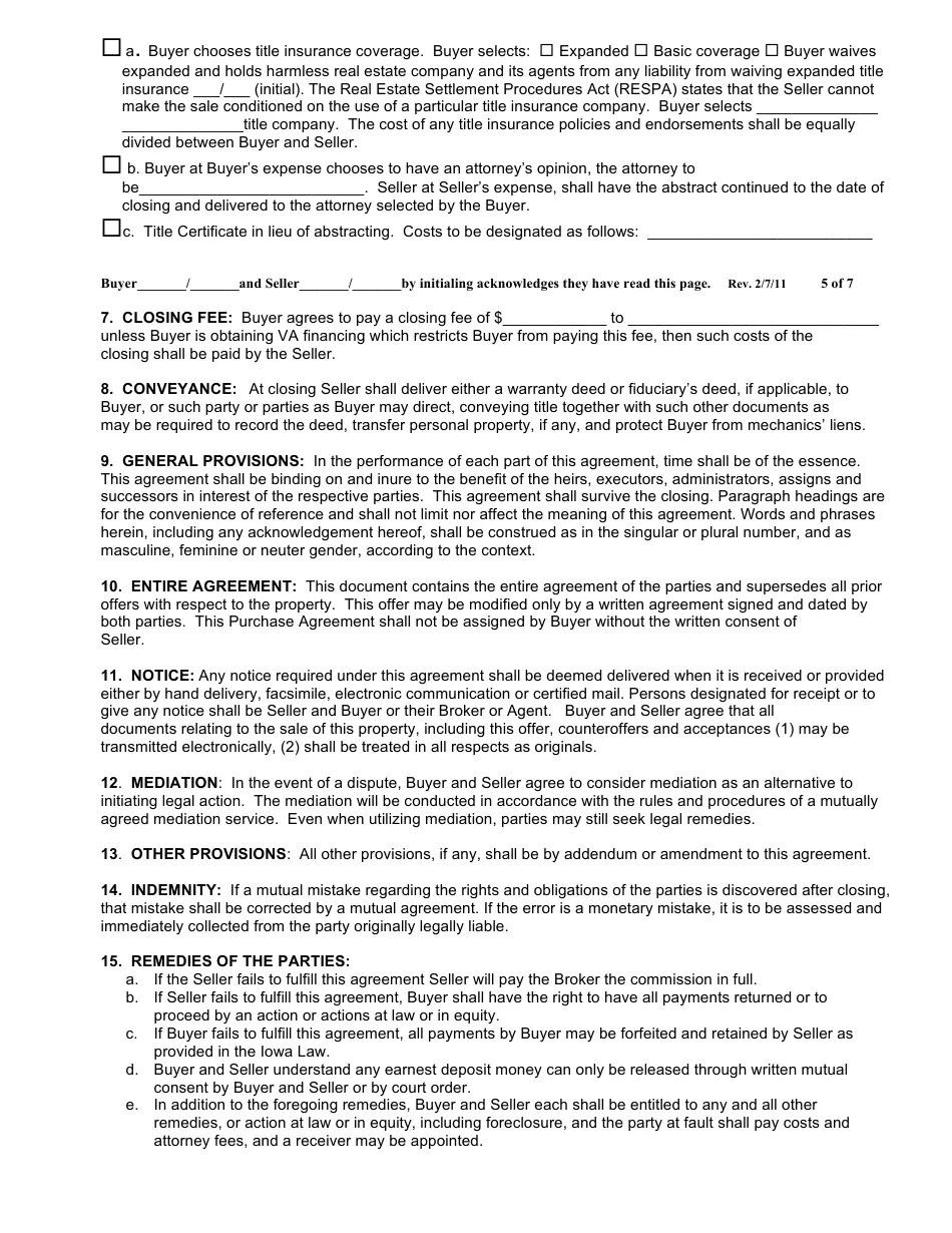 Iowa Purchase Agreement Form Southwest Iowa Association of Realtors