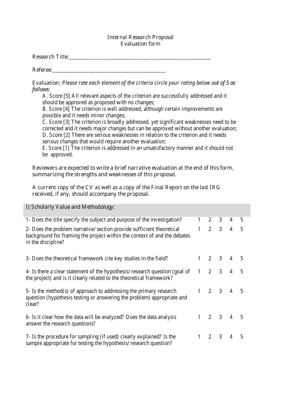Internal Research Proposal Evaluation Template Download Printable PDF Templateroller