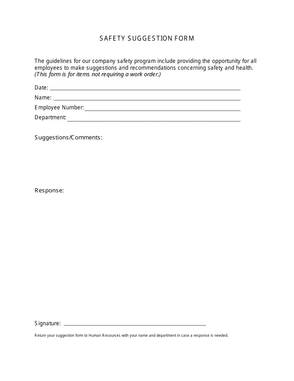 Safety Suggestion Form Fill Out, Sign Online and Download PDF
