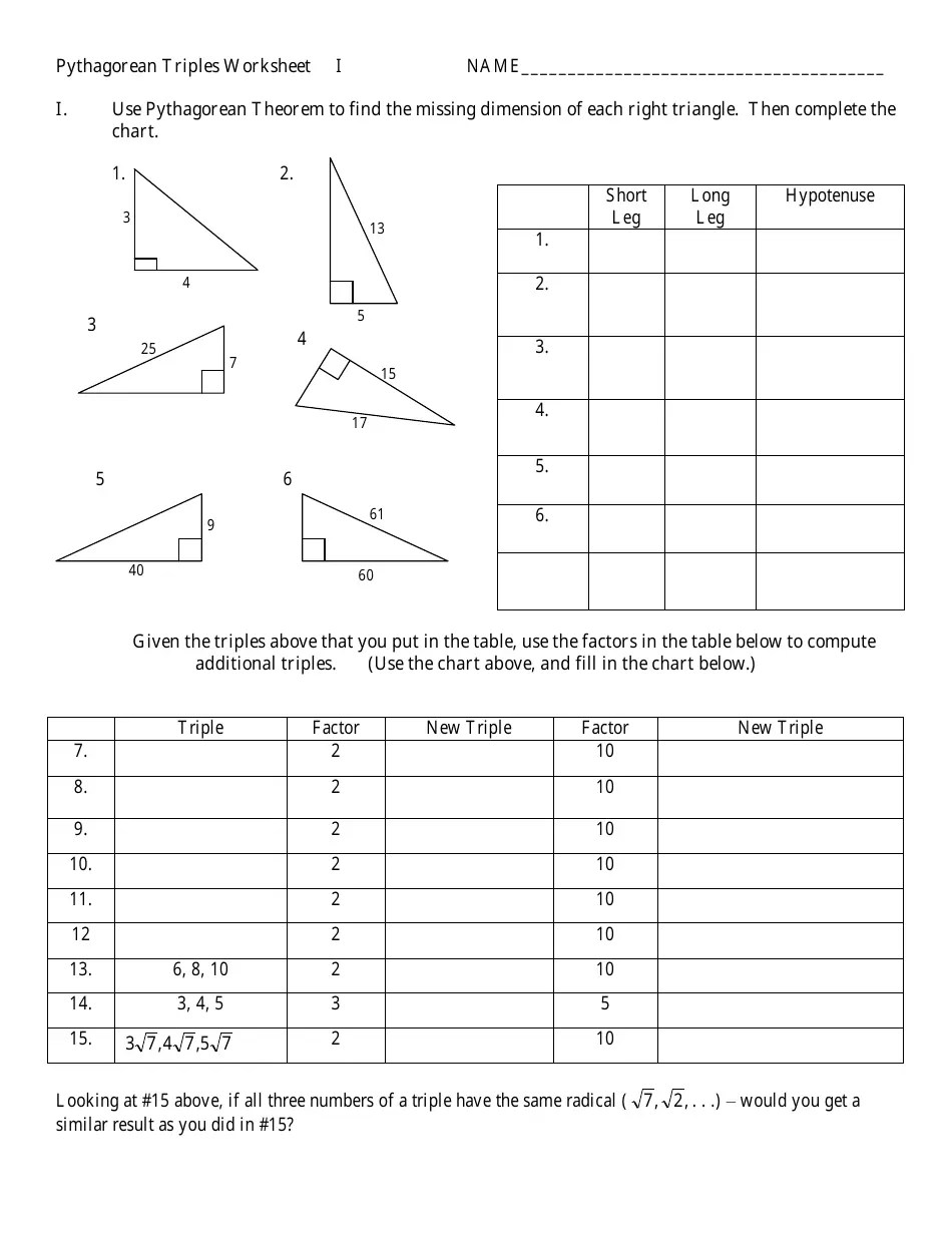 Pythagorean Triples Worksheet - West Ada School District Download