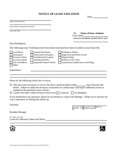 Notice of Lease Violation Form Download Printable PDF Templateroller