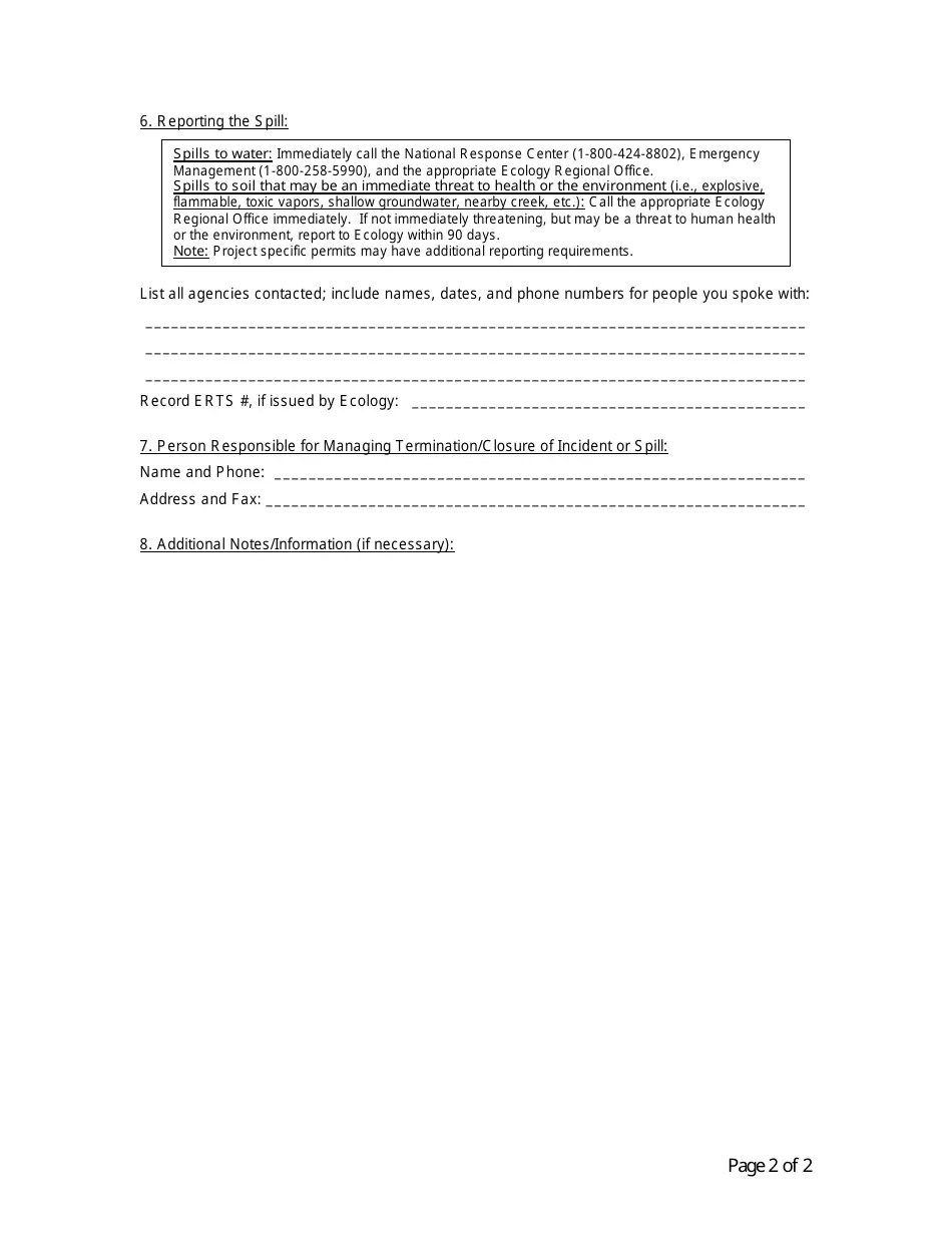 Washington Spill or Incident Report Form Fill Out, Sign Online and