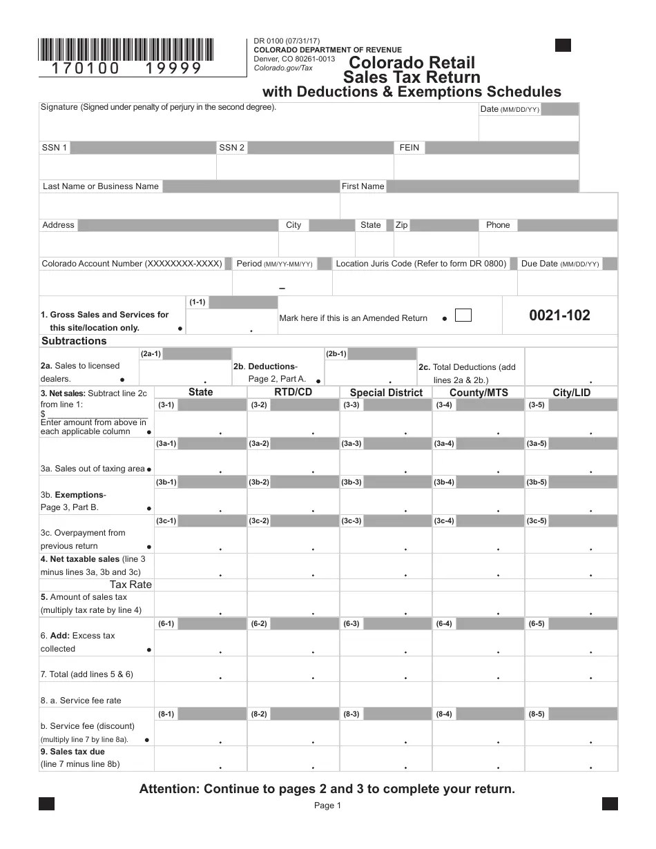 Form DR0100 Fill Out, Sign Online and Download Fillable PDF, Colorado Templateroller