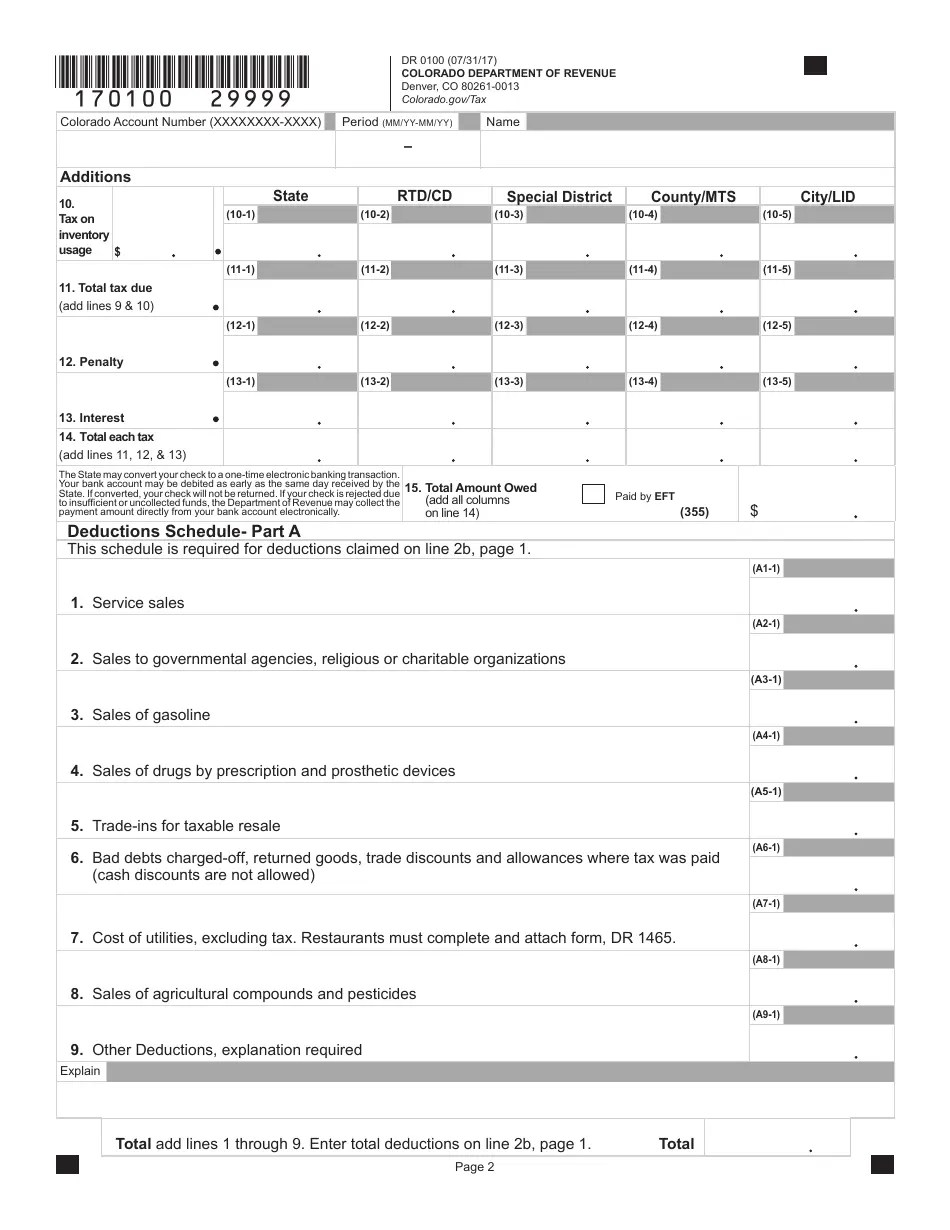 Form DR0100 Fill Out, Sign Online and Download Fillable PDF, Colorado