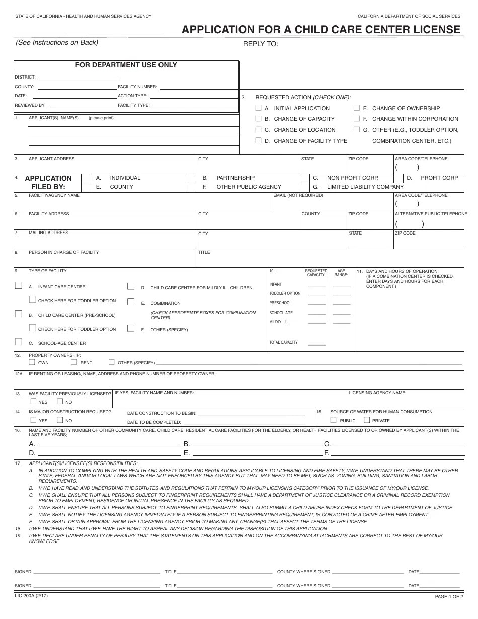 Form LIC200A Fill Out, Sign Online and Download Fillable PDF