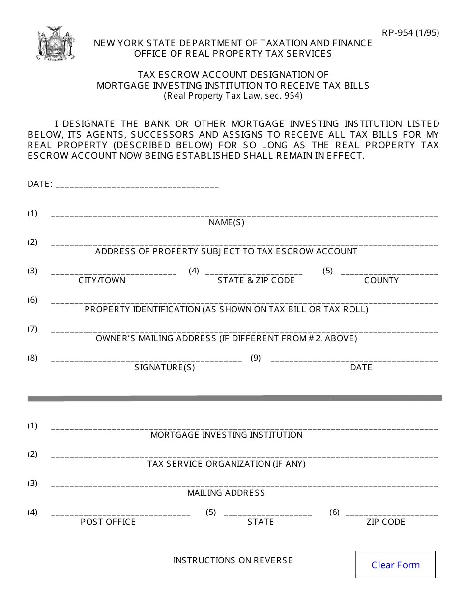 Form RP954 Fill Out, Sign Online and Download Fillable PDF, New York