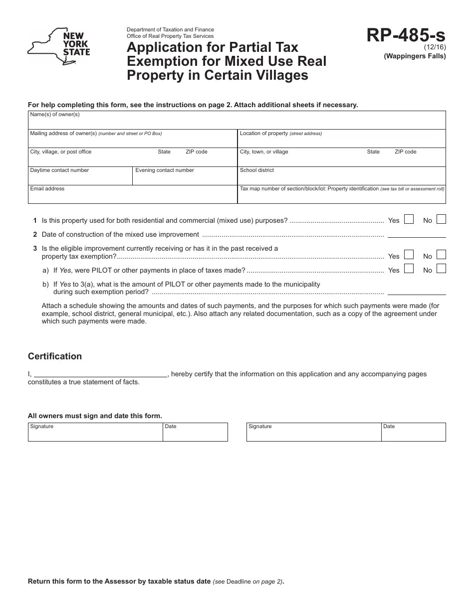 Form RP485S Fill Out, Sign Online and Download Fillable PDF