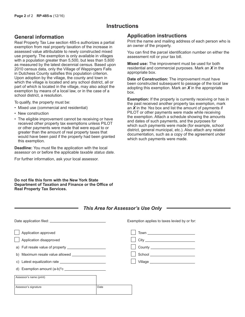 Form RP485S Fill Out, Sign Online and Download Fillable PDF