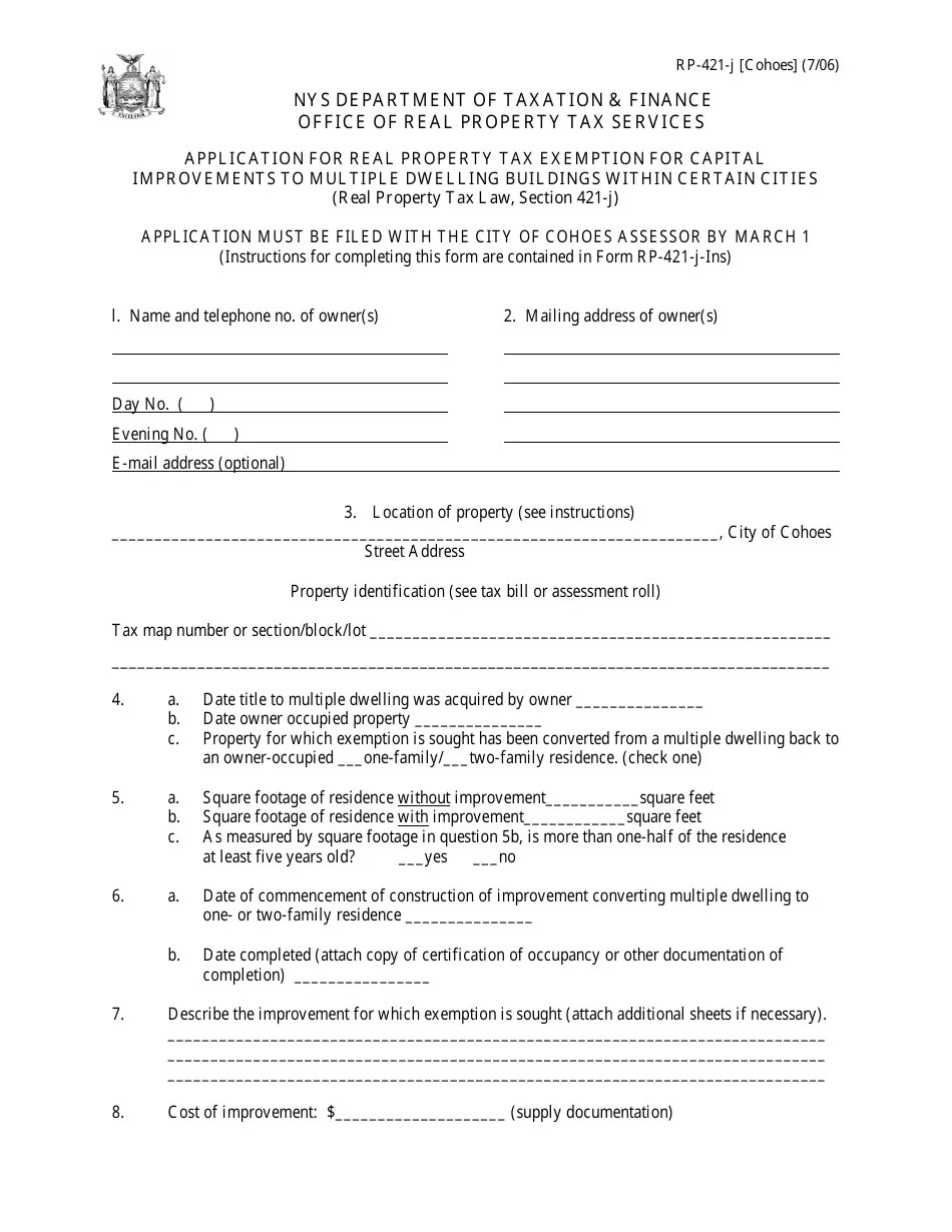 Form RP421J [COHOES] Fill Out, Sign Online and Download Fillable
