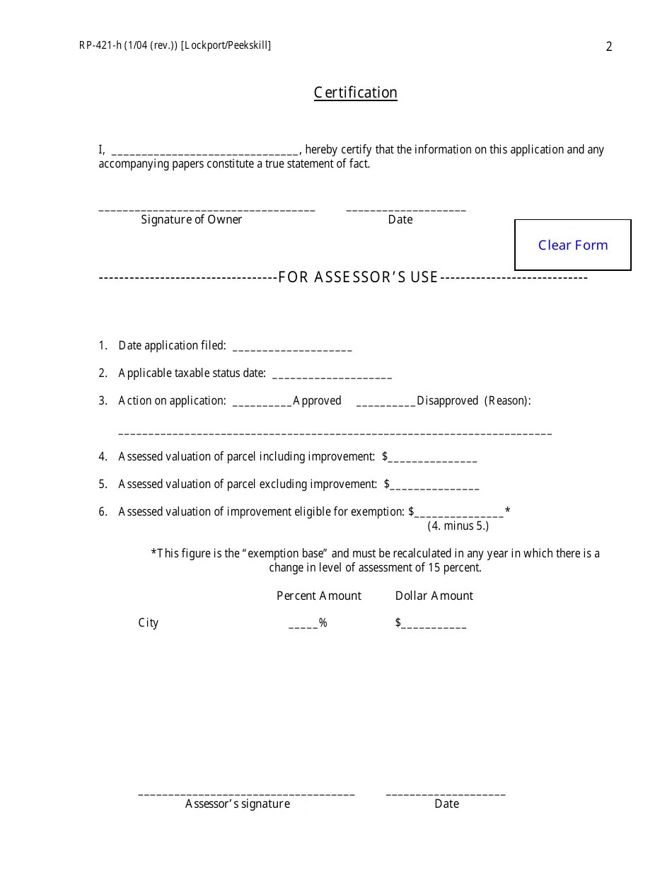 Form RP421H [LOCKPORT/PEEKSKILL] Fill Out, Sign Online and Download