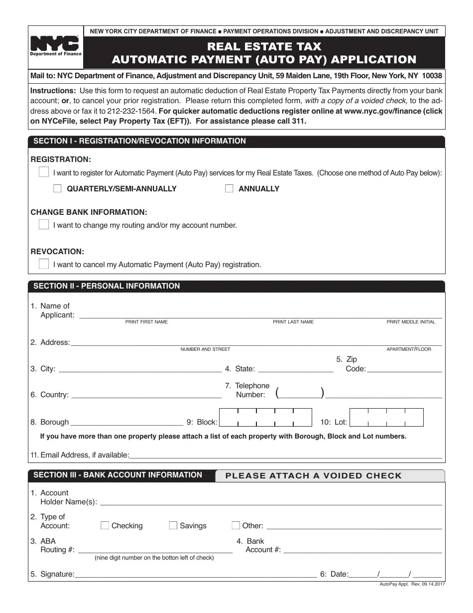 New York City Real Estate Tax Automatic Payment (Auto Pay) Application
