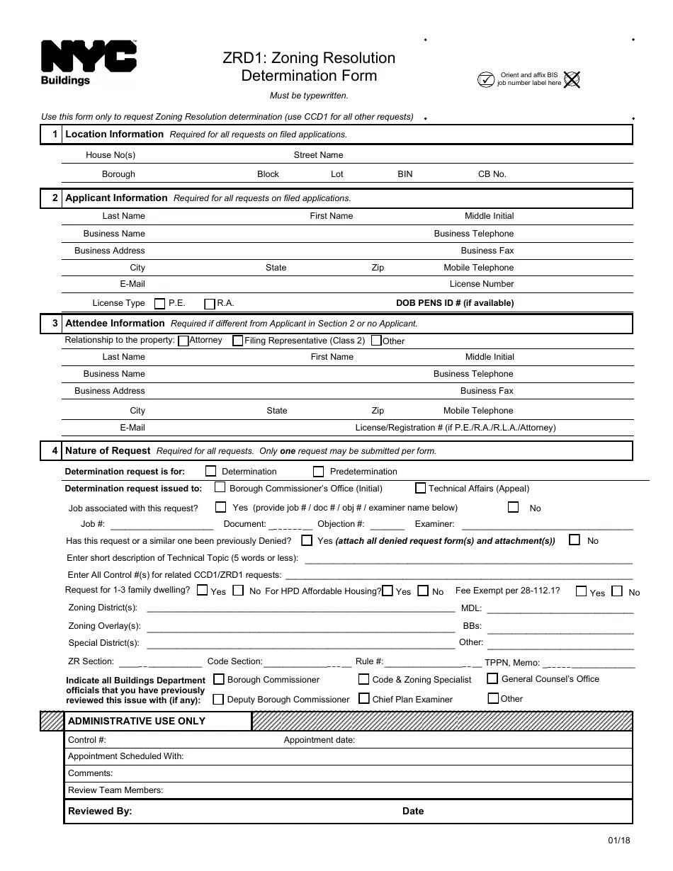 Form ZRD1 Fill Out, Sign Online and Download Fillable PDF, New York
