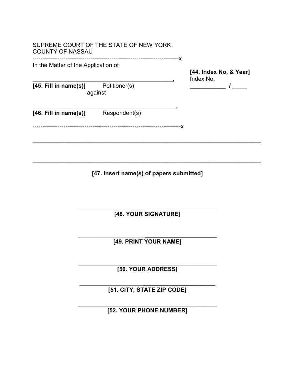 Nassau County, New York Notice of Petition, Petition, Verification in a