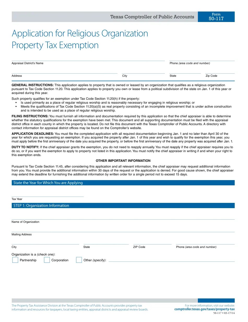 Form 50117 Fill Out, Sign Online and Download Fillable PDF, Texas