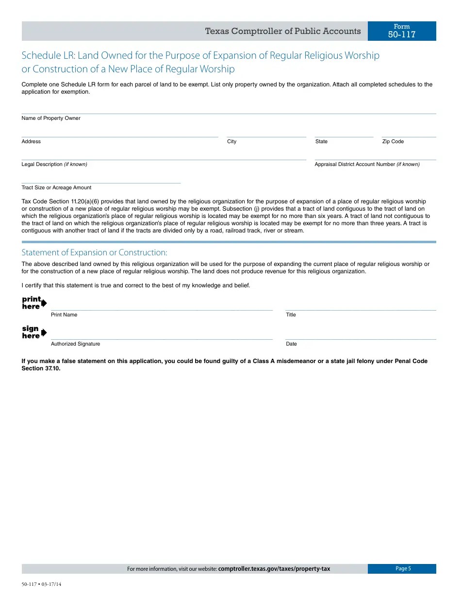 Form 50117 Fill Out, Sign Online and Download Fillable PDF, Texas