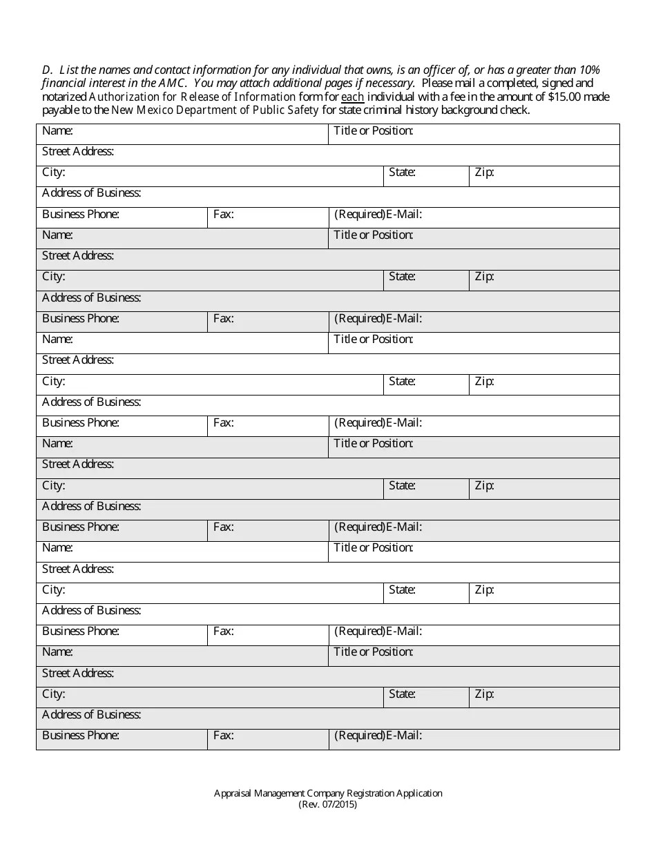 New Mexico Appraisal Management Company Registration Application Fill