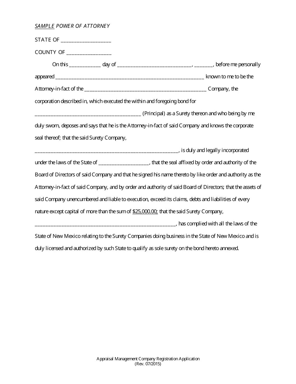 New Mexico Appraisal Management Company Registration Application Fill