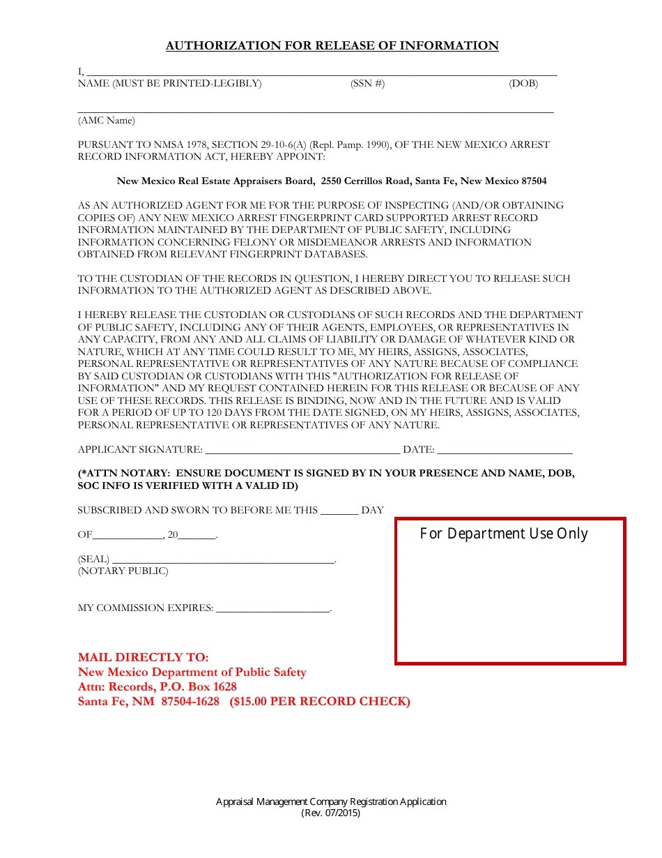 New Mexico Appraisal Management Company Registration Application Fill