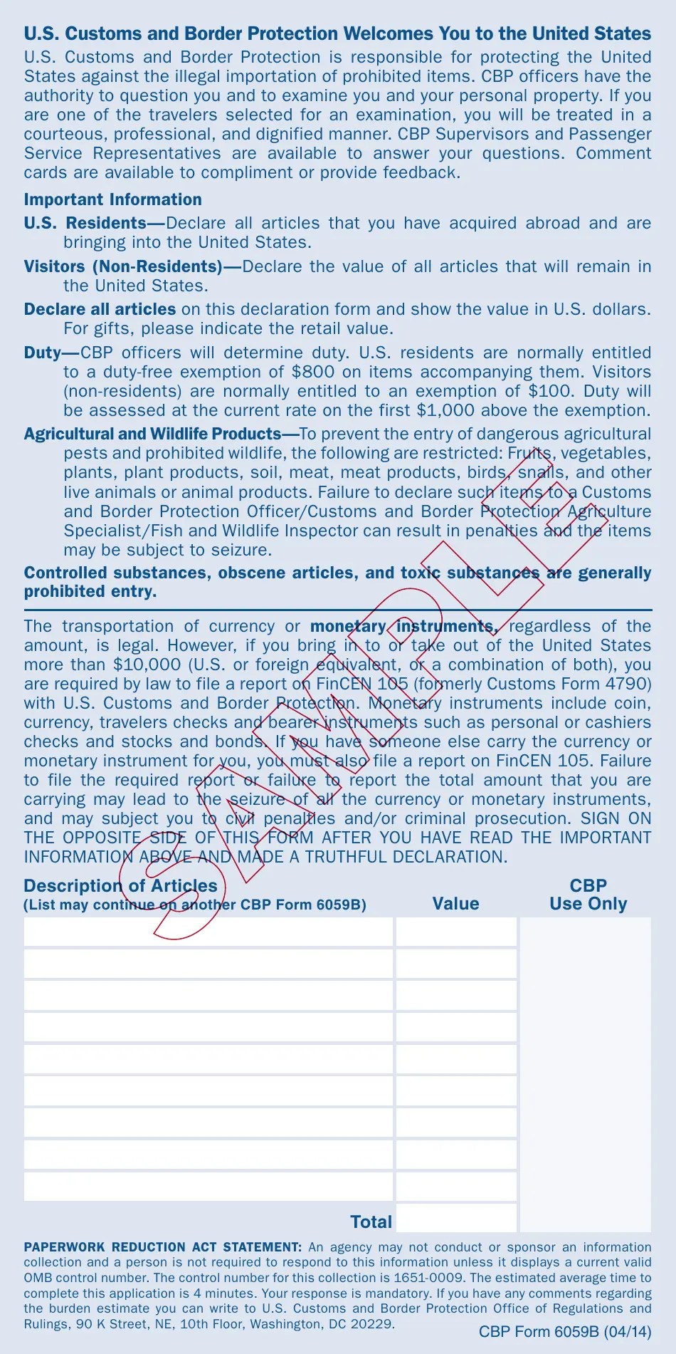 CBP Form 6059B - Fill Out, Sign Online and Download Printable PDF