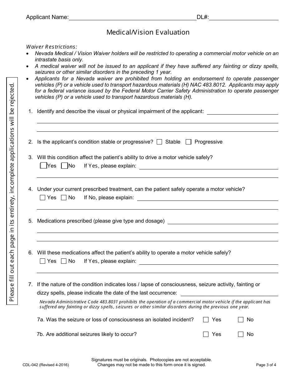 Form CDL042 Fill Out, Sign Online and Download Fillable PDF, Nevada