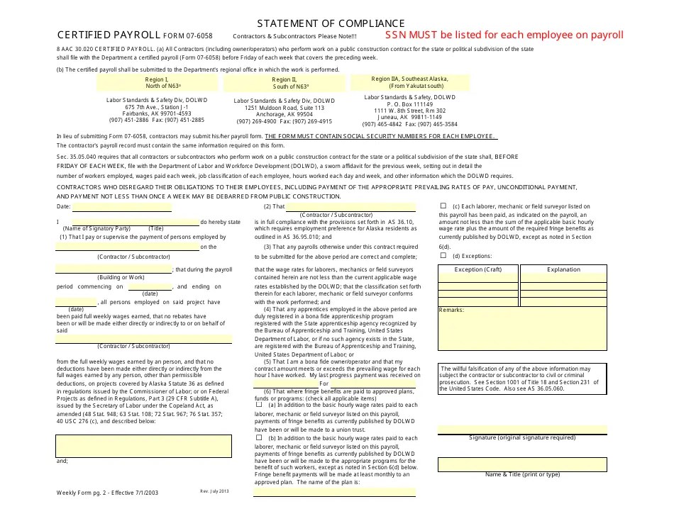Alaska Certified Payroll Form Fill Out, Sign Online and Download PDF