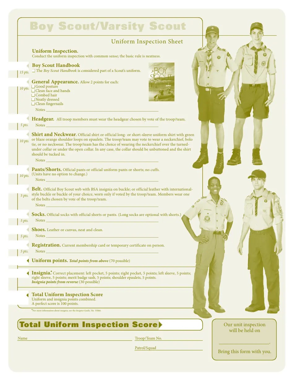 Texas Boy Scout/Varsity Scout Uniform Inspection Sheet Boy Scouts of America Download