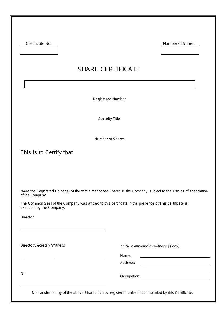 Share Certificate Form Fill Out, Sign Online and Download PDF