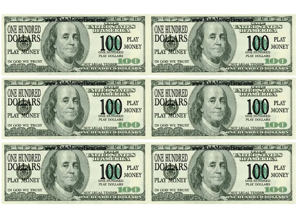 One Hundred Dollar Bill Play Money Template Download Printable PDF