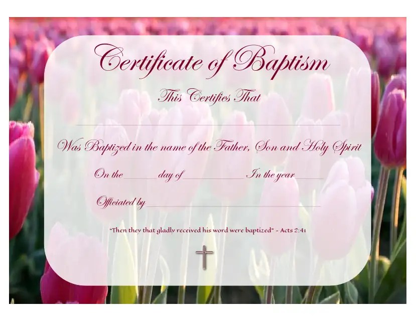 Certificate of Baptism Template Flowers Download Printable PDF