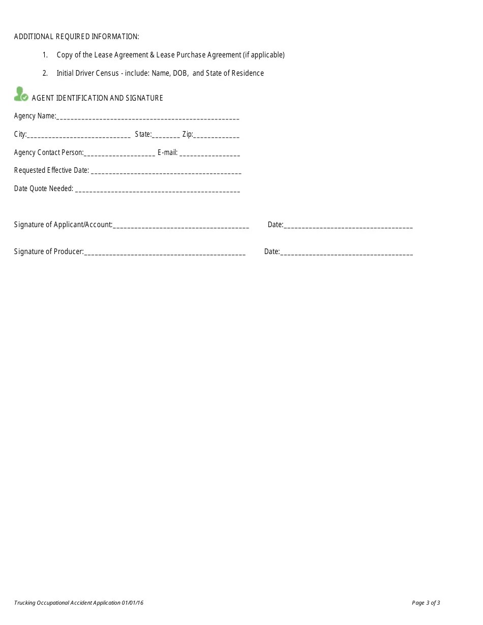 Truckers Occupational Accident Application Form High Point
