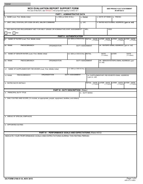 DA Form 216691A Download Fillable PDF, NCO Evaluation Report Support