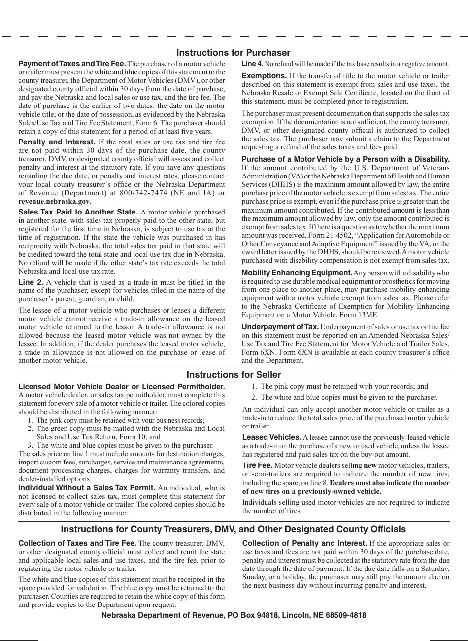 Form 6 Fill Out, Sign Online and Download Printable PDF, Nebraska