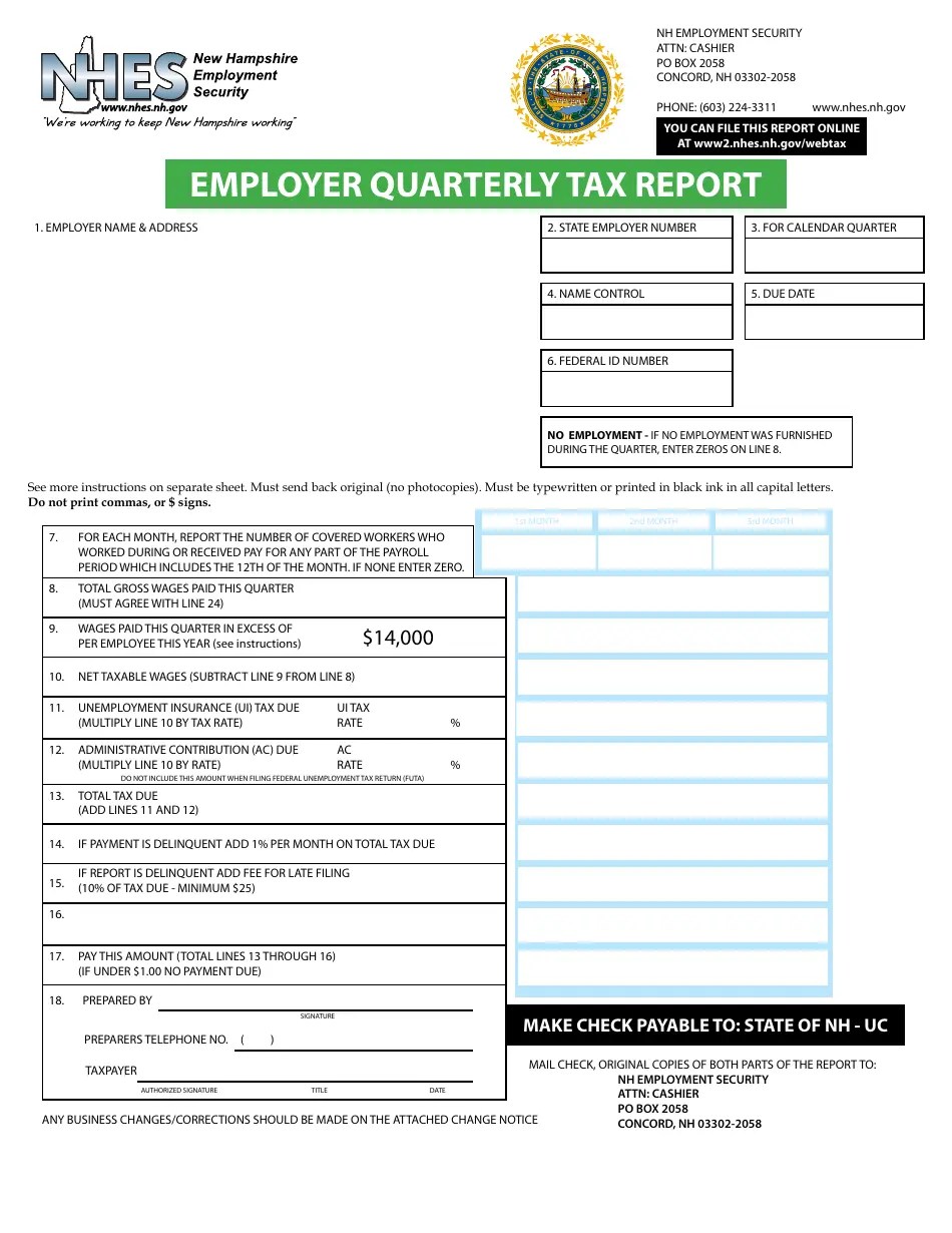New Hampshire Employer Quarterly Tax Report Fill Out, Sign Online and