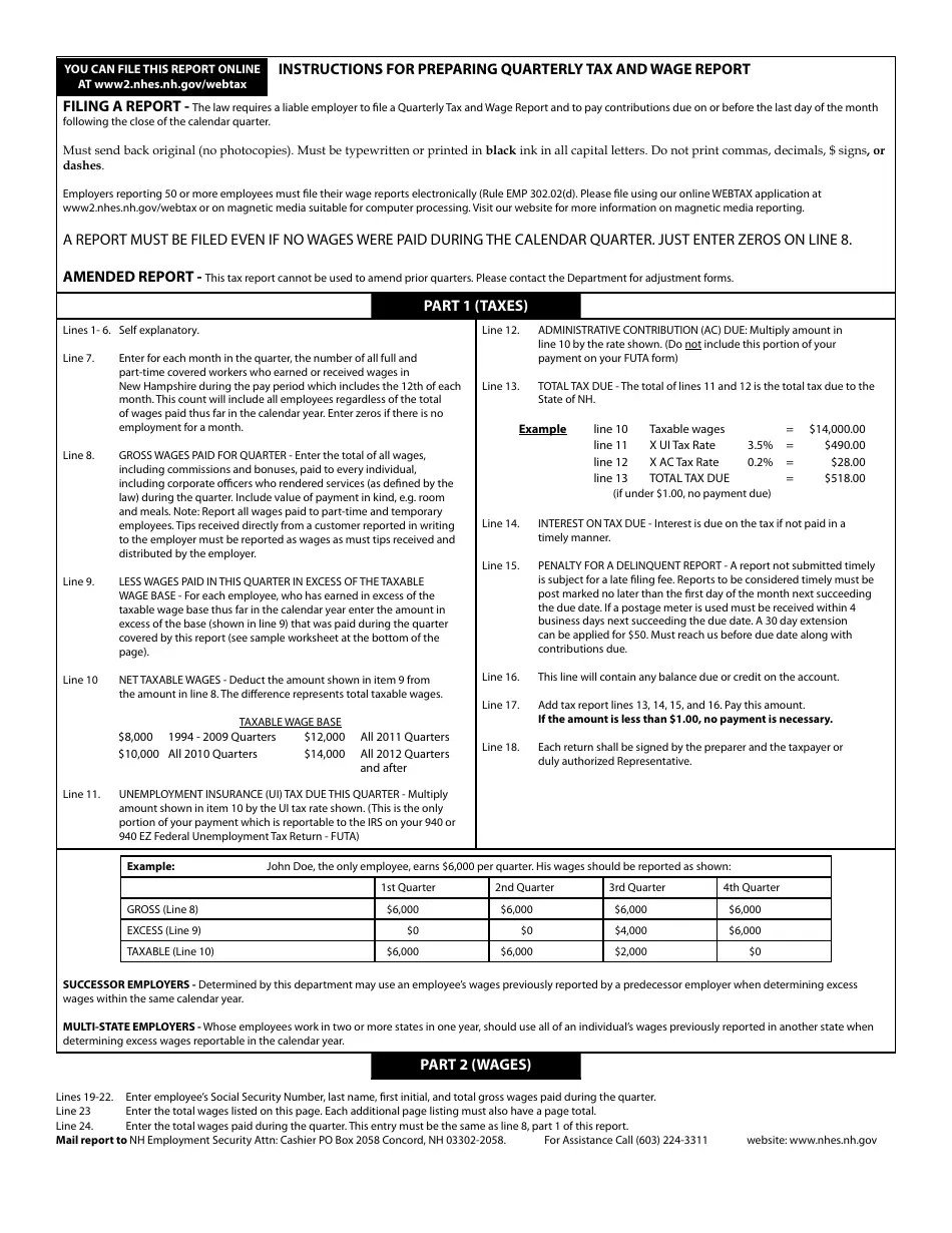 New Hampshire Employer Quarterly Tax Report Fill Out, Sign Online and