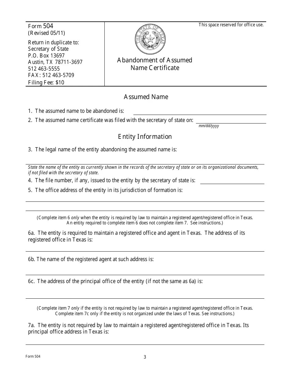 Form 504 Fill Out, Sign Online and Download Fillable PDF, Texas