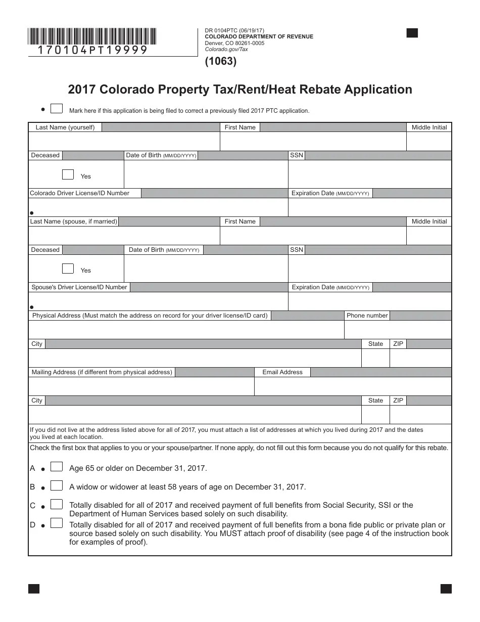 Form DR0104PTC Download Fillable PDF or Fill Online Colorado Property