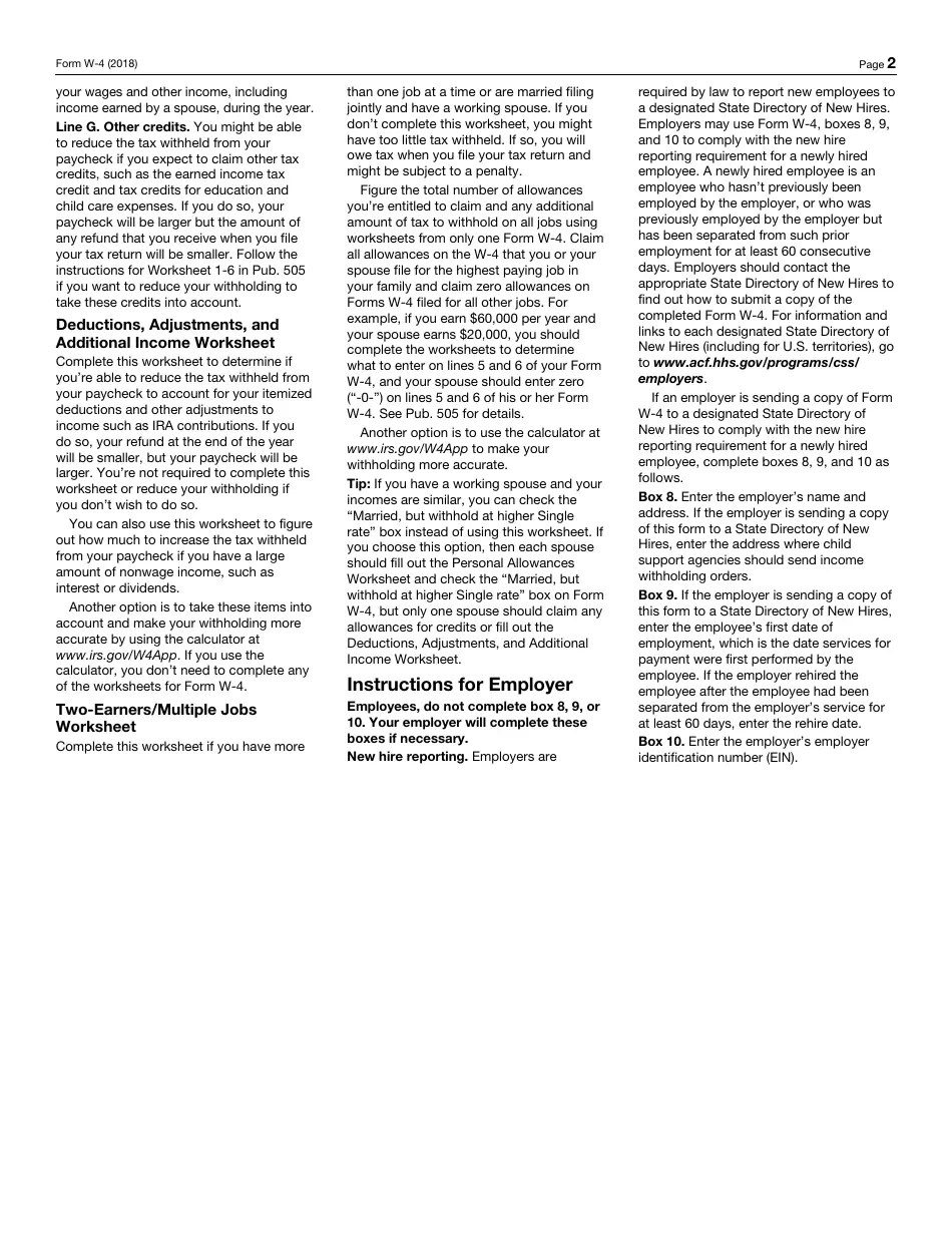 IRS Form W-4 - 2018 - Fill Out, Sign Online and Download Fillable PDF