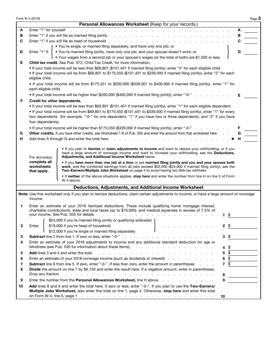 IRS Form W-4 - 2018 - Fill Out, Sign Online and Download Fillable PDF