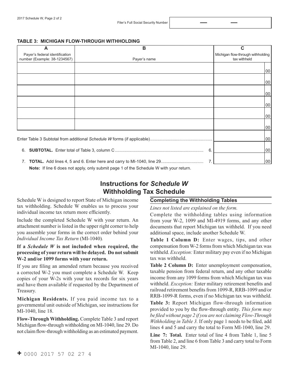 2017 Michigan Michigan Withholding Tax Schedule Fill Out, Sign Online