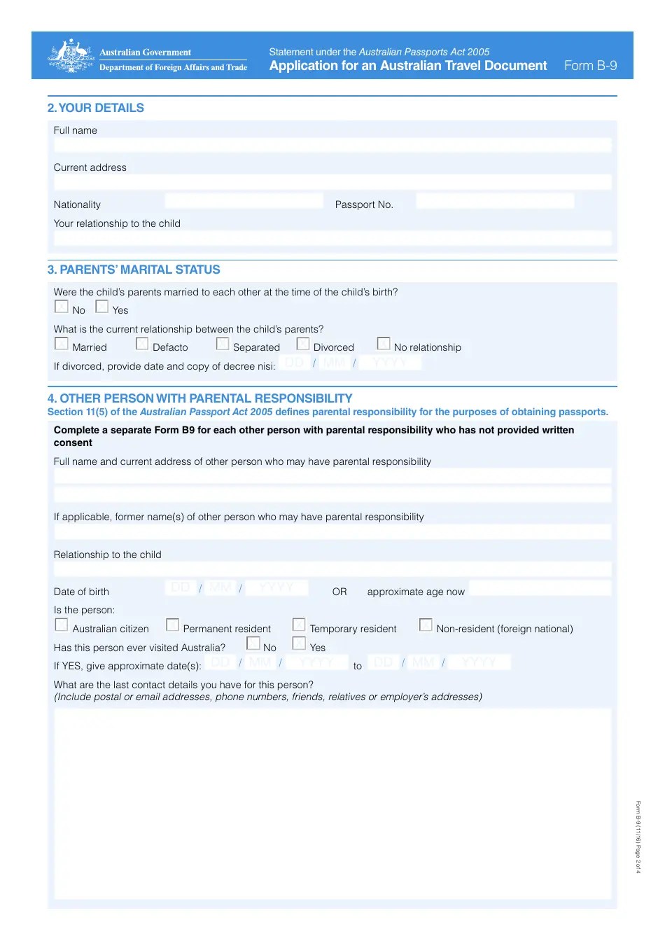 Form B9 Fill Out, Sign Online and Download Fillable PDF, Australia