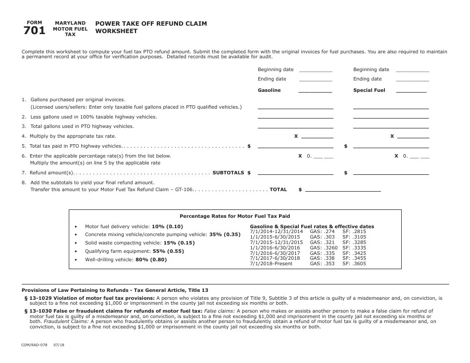 Form 701 Fill Out, Sign Online and Download Fillable PDF, Maryland