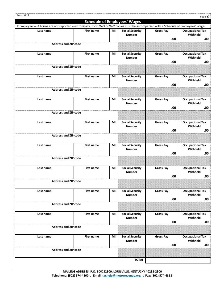 Form W3 Fill Out, Sign Online and Download Fillable PDF, Louisville