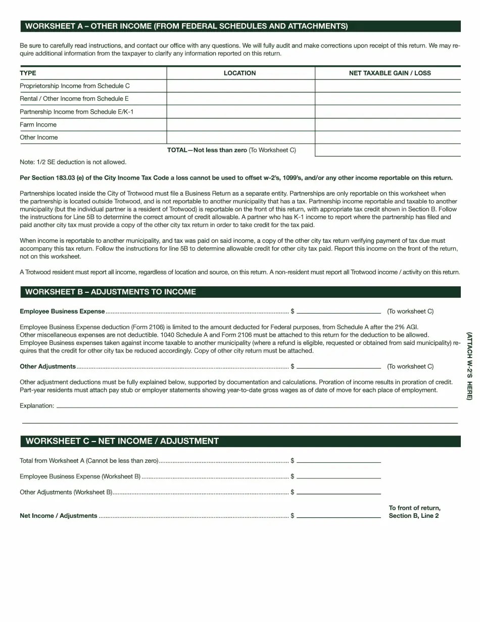 2017 City of Trotwood, Ohio Individual Tax Return Fill Out