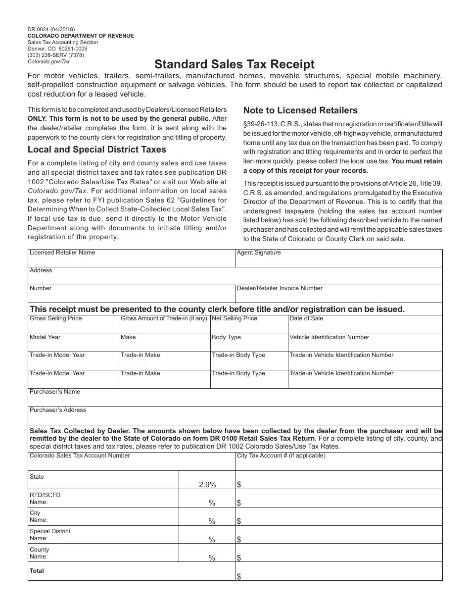Form DR0024 Fill Out, Sign Online and Download Fillable PDF, Colorado