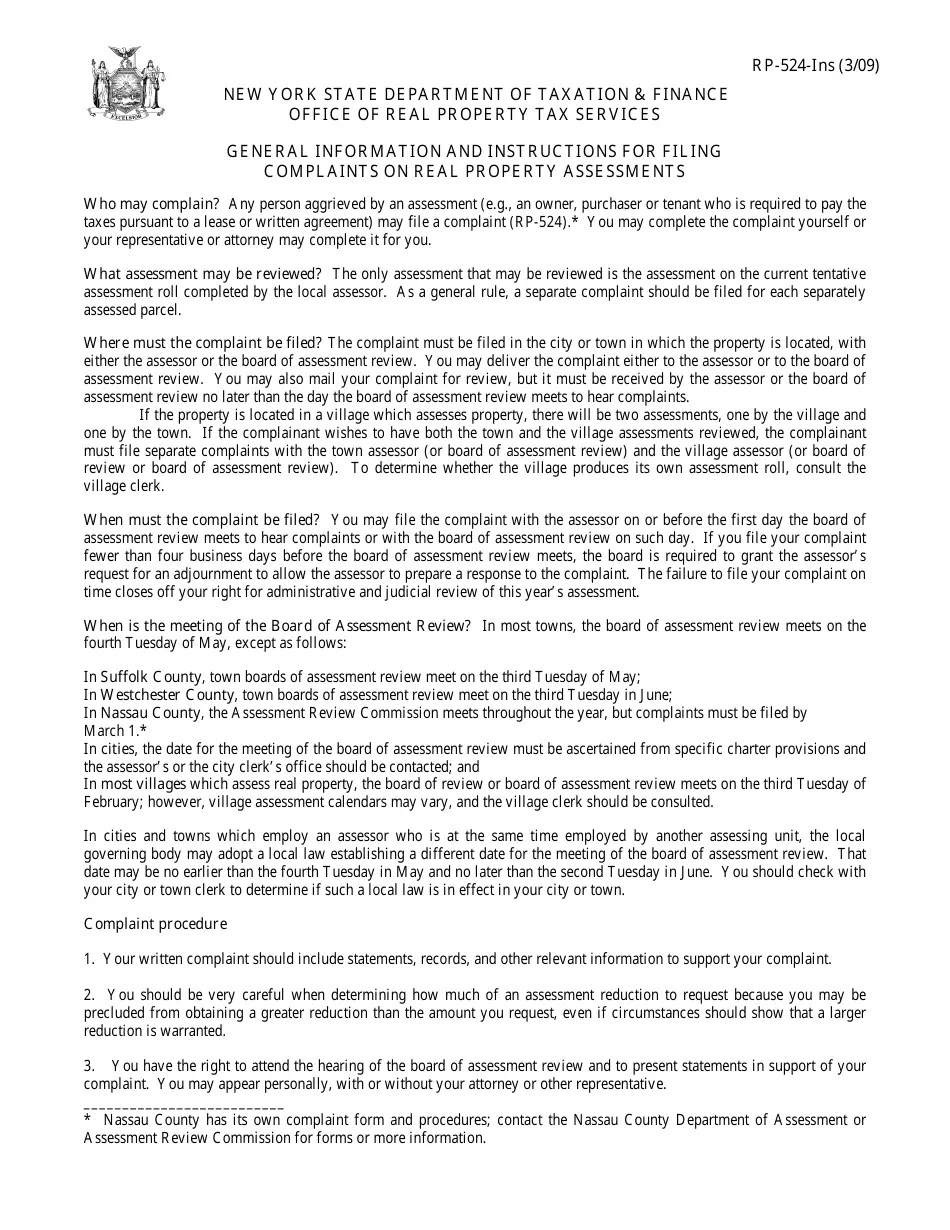 Download Instructions for Form RP524 Complaints on Real Property